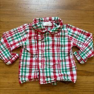 Cecil and Lou red green holiday button up long sleeve toddler shirt‎ SIZE 18M